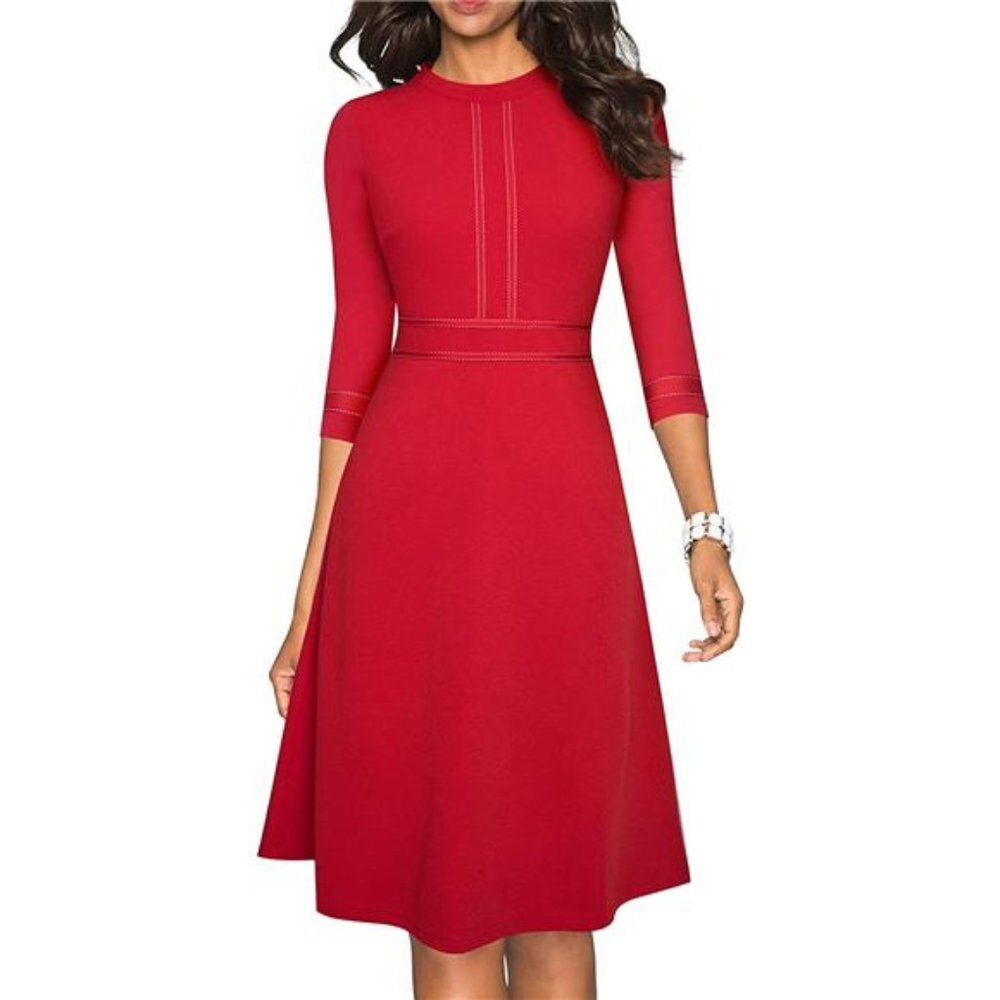 Women's Chic Crew Neck 3/4 Sleeve Party Homecoming Aline Dress